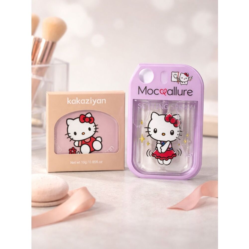NWT NIB Mocallure Hello Kitty Loose Setting Powder Compact and Setting Spray Set